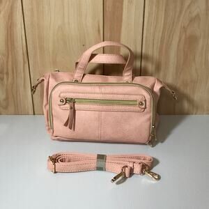 Brenice Pink Faux Leather Small Organizing Top Handel or Shoulder Handbag